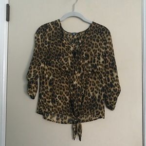 Charlotte Russe tan leopard tie-up top